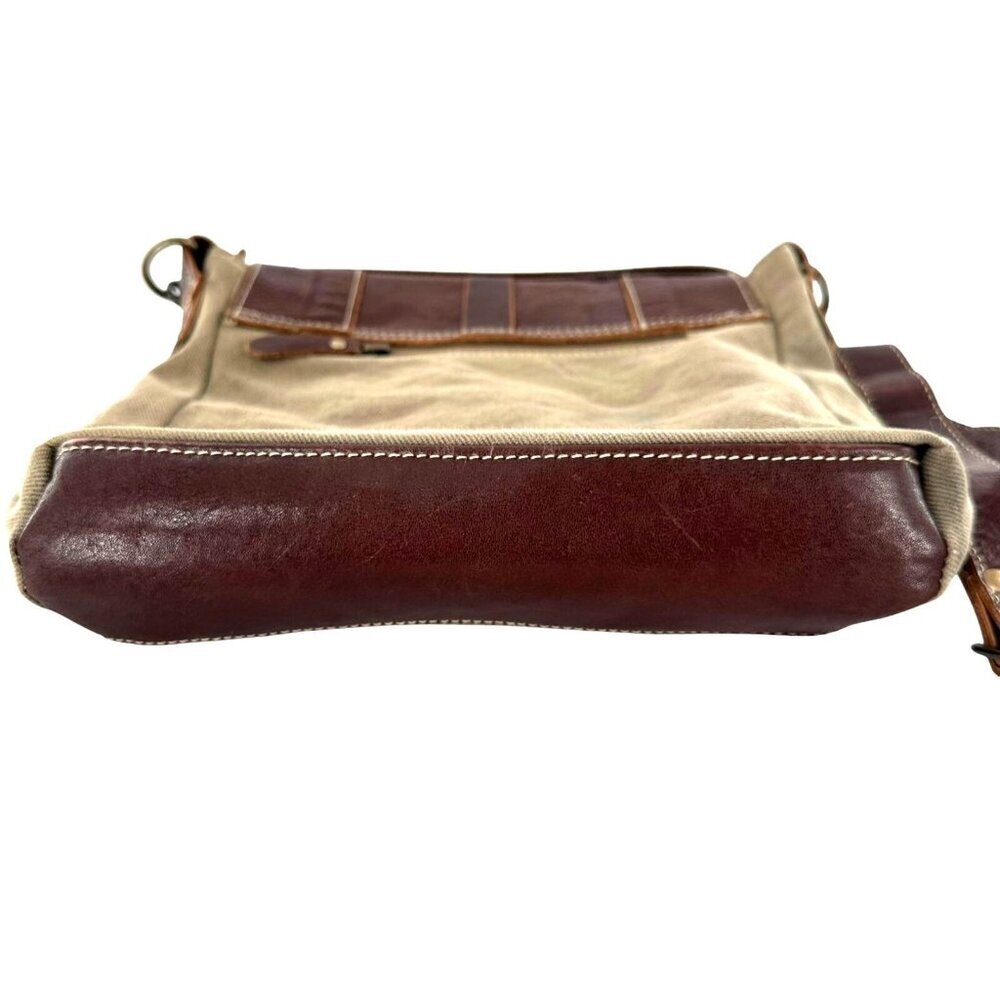 Myra Bag Sage Green Canvas and Brown Leather Messenger Tote Crossbody Bag - Picture 6 of 9